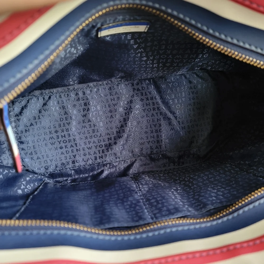 Kate Spade WKRU4294 Nautical Stripe Blue White Red PVC Tote Bag